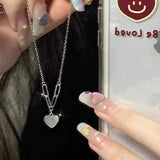 925 Silver Heart Necklace Geometric Pendant Birthday Gift
