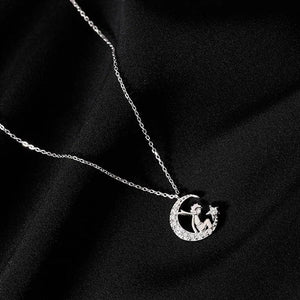 S925 Little Prince Moon Pendant Necklace Fine Jewelry