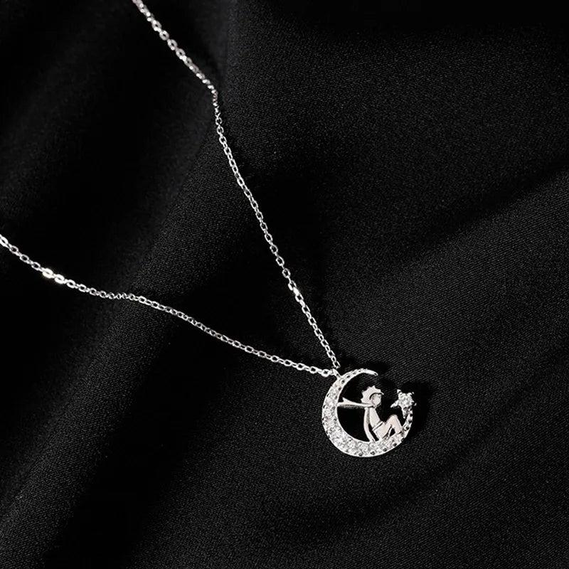 S925 Little Prince Moon Pendant Necklace Fine Jewelry