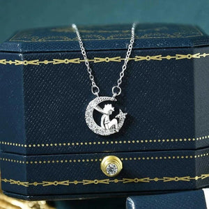 S925 Little Prince Moon Pendant Necklace Fine Jewelry