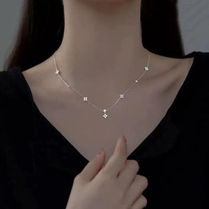 925 Silver Zirconia Necklace Geometric Shape Pendant Birthday Gift Women