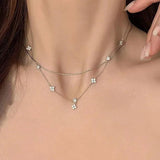 925 Silver Zirconia Necklace Geometric Shape Pendant Birthday Gift Women
