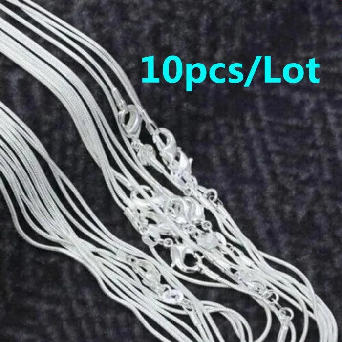 10pcs 925 Sterling Silver 1MM Snake Chain Necklace for Women Man
