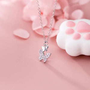 925 Silver Butterfly Necklace Clear CZ Pendant Women Fine Jewelry
