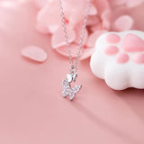 925 Silver Butterfly Necklace Clear CZ Pendant Women Fine Jewelry