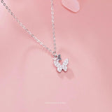 925 Silver Butterfly Necklace Clear CZ Pendant Women Fine Jewelry