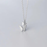 925 Silver Butterfly Necklace Clear CZ Pendant Women Fine Jewelry