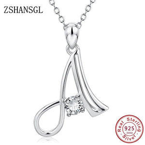 Silver Zircon Alphabet Pendant Necklace Long Chain Wedding Jewelry