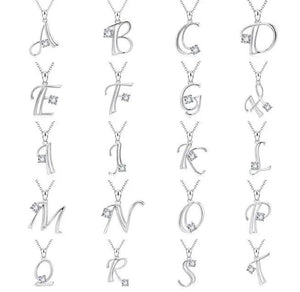 Silver Zircon Alphabet Pendant Necklace Long Chain Wedding Jewelry