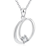 Silver Zircon Alphabet Pendant Necklace Long Chain Wedding Jewelry