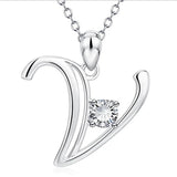 Silver Zircon Alphabet Pendant Necklace Long Chain Wedding Jewelry