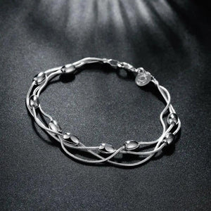 925 Sterling Silver Bracelets Necklace Set Oval Beads Chain 18 Inch Gift