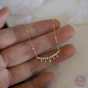 925 Silver Crown Pendant Necklace Crystal Clavicle Chain Women Jewelry