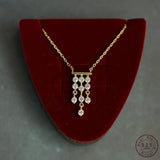 Vintage Tassel Zircon Pendant Necklace 14K S925 Silver Plated