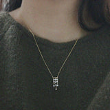 Vintage Tassel Zircon Pendant Necklace 14K S925 Silver Plated