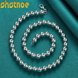925 Silver 8mm Beads Ball Chain Necklace For Men Women Party Wedding