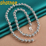 925 Silver 8mm Beads Ball Chain Necklace For Men Women Party Wedding