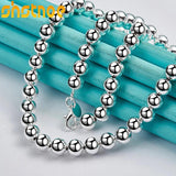 925 Silver 8mm Beads Ball Chain Necklace For Men Women Party Wedding