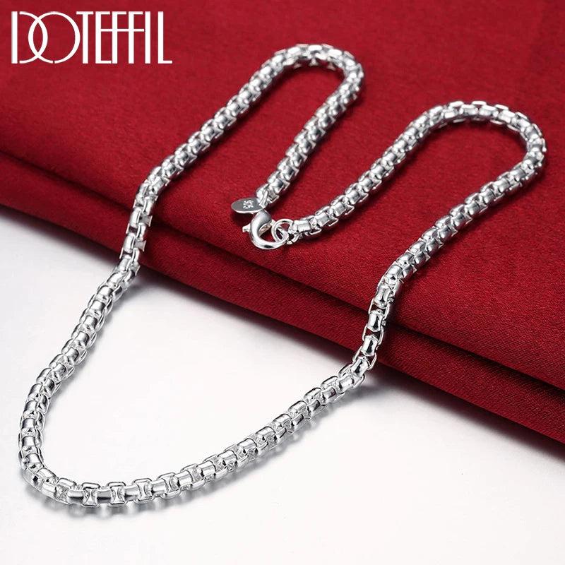925 Silver 5mm Round Box Chain Necklace 18/20/24 Inch for Wedding Engagement