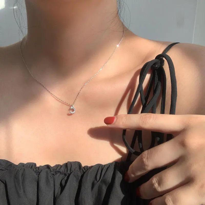 925 Silver Letter Necklace Zircon Pendant Collar Chain Women's Jewelry