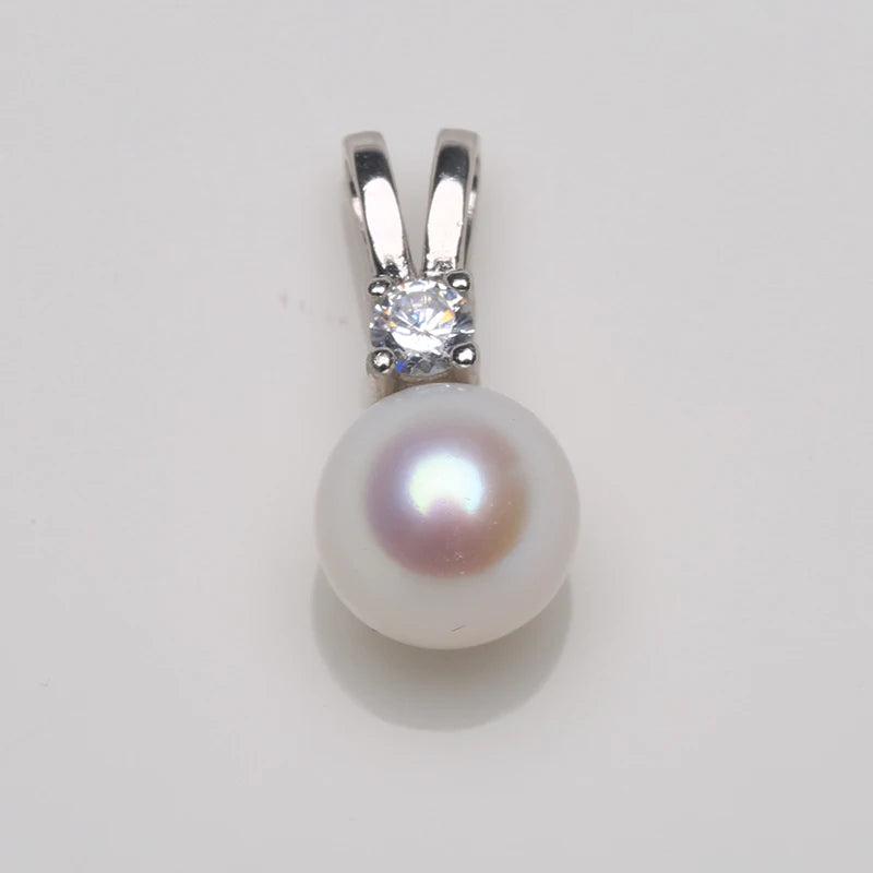 Freshwater Pearl Pendant 925 Silver Zircon Inlaid, 7-8mm