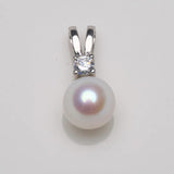 Freshwater Pearl Pendant 925 Silver Zircon Inlaid, 7-8mm
