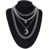 4pcs/Set Layer Moon Pendant Necklace Chains Gothic Jewelry Women Female Chocker