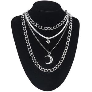 4pcs/Set Layer Moon Pendant Necklace Chains Gothic Jewelry Women Female Chocker