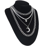4pcs/Set Layer Moon Pendant Necklace Chains Gothic Jewelry Women Female Chocker