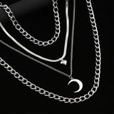 4pcs/Set Layer Moon Pendant Necklace Chains Gothic Jewelry Women Female Chocker