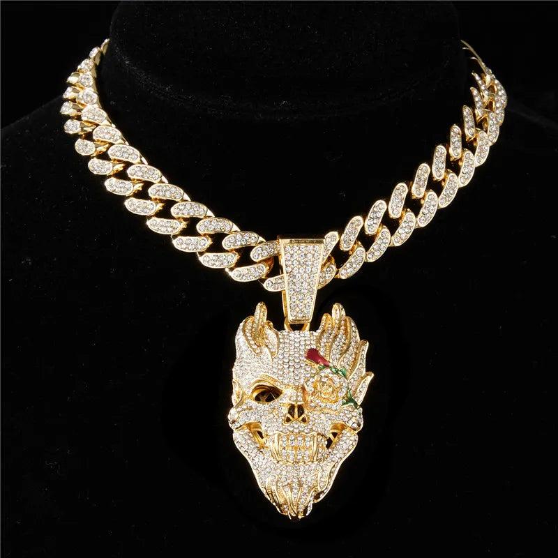 Hip Hop Exaggerate Face Pendant with Cuban Chain Iced Out