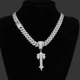 Men Women Ice Out Sword Necklaces 13mm Rhombus Cuban Chains HipHop Pendant