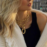 Big Double Layer Metal Chain Choker Necklace Hip Hop Punk CCB Pendant Jewelry