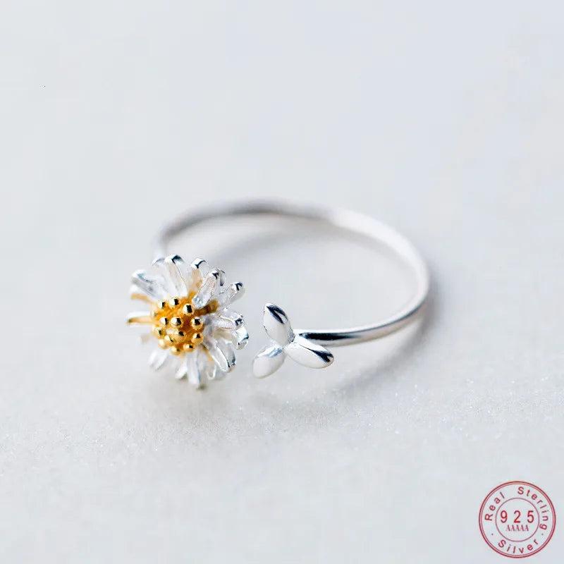 925 Silver Daisy Flowers Opening Ring For Women Wedding Party