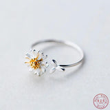 925 Silver Daisy Flowers Opening Ring For Women Wedding Party