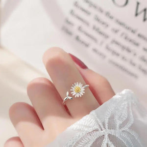 925 Silver Daisy Flowers Opening Ring For Women Wedding Party