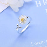 925 Silver Daisy Flowers Opening Ring For Women Wedding Party