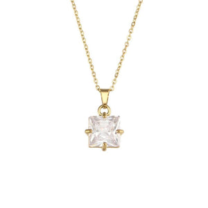 Christmas CZ Stone Pendant Necklace Red Green Pink Square Stone