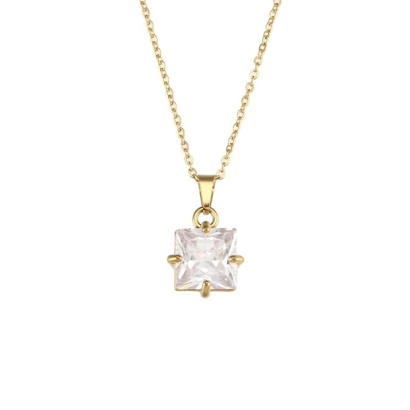 Christmas CZ Stone Pendant Necklace Red Green Pink Square Stone