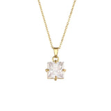 Christmas CZ Stone Pendant Necklace Red Green Pink Square Stone