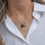 Christmas CZ Stone Pendant Necklace Red Green Pink Square Stone