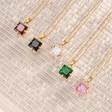 Christmas CZ Stone Pendant Necklace Red Green Pink Square Stone