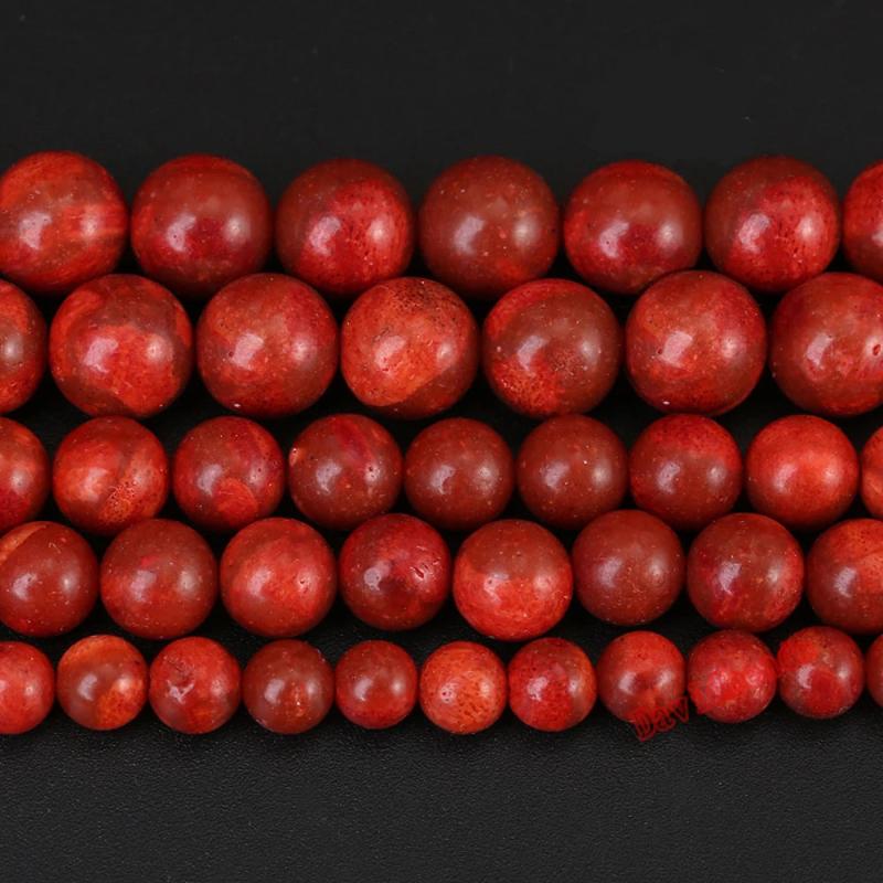 Red Grass Coral Beads Round Loose Spacer Bead Jewelry Making 15 Strand