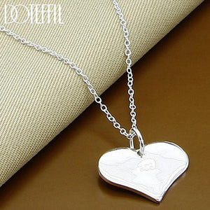 925 Silver Heart Tag Pendant Necklace 18 inch Chain for Women