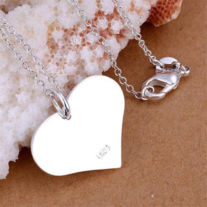 925 Silver Heart Tag Pendant Necklace 18 inch Chain for Women