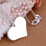 925 Silver Heart Tag Pendant Necklace 18 inch Chain for Women