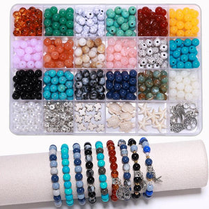 8mm Round Beads Bracelet Kit - Marble Loose Beads - Turquoise Turtle Star