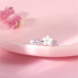 925 Silver Flower Ring Zircon Tail Adjustable Ring