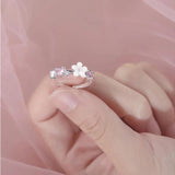 925 Silver Flower Ring Zircon Tail Adjustable Ring