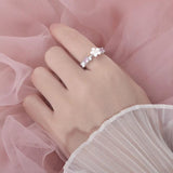 925 Silver Flower Ring Zircon Tail Adjustable Ring